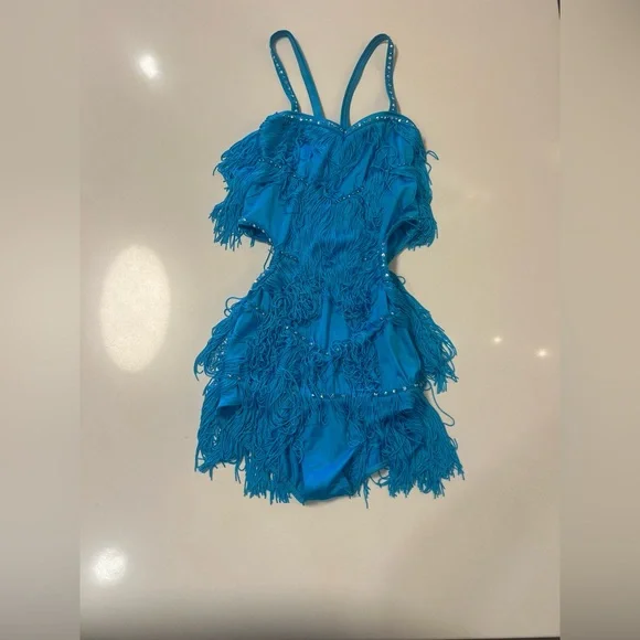 WEISSMAN Adult Turquoise Fringe Dance Costume | Jazz / Latin | Size SA - Picture 4 of 11